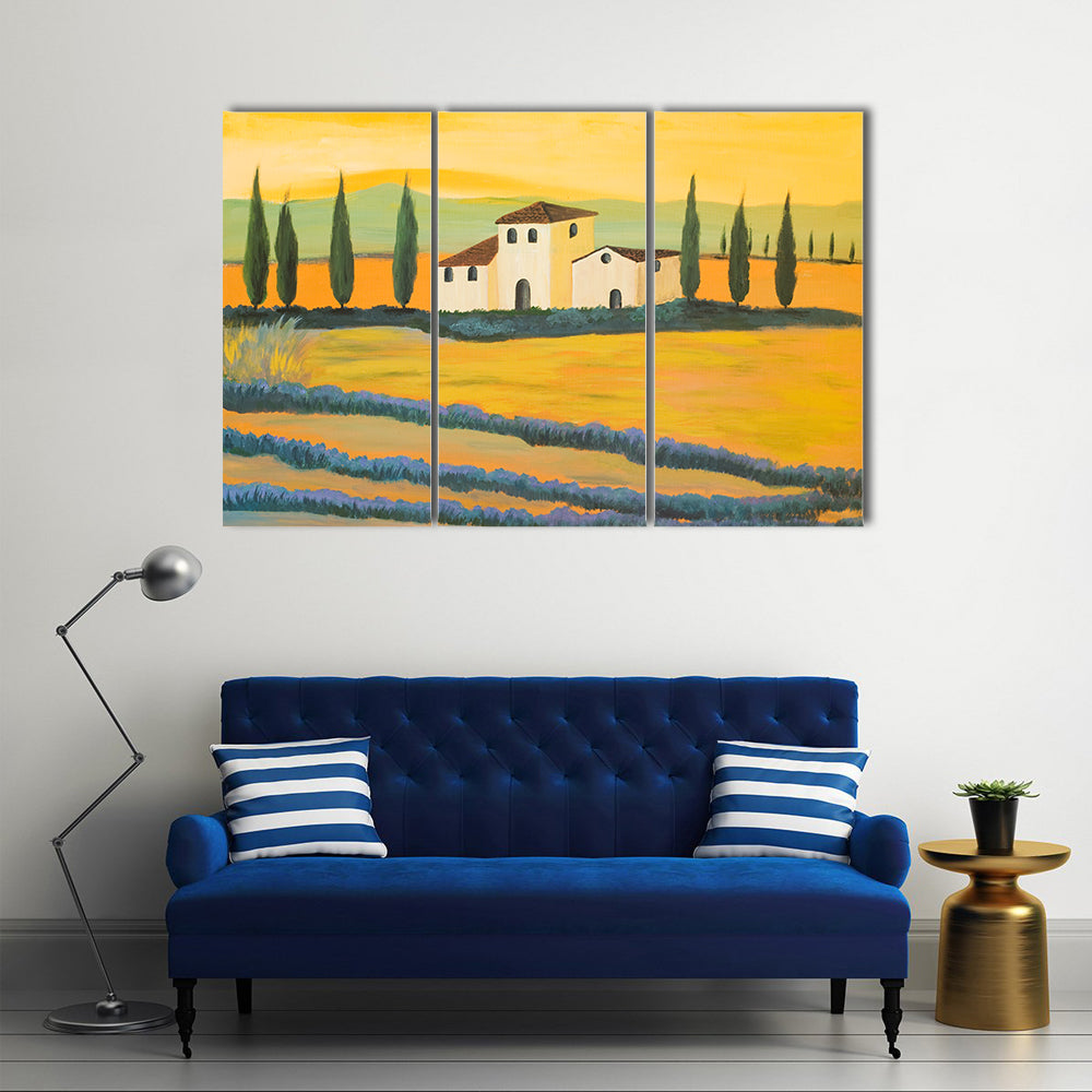 Tuscan Lavender Fields with Cypress Trees Canvas Wall Art