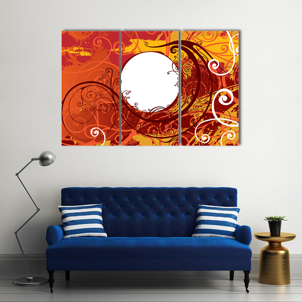 Maroon Floral Scrollwork Ornament Canvas Wall Art