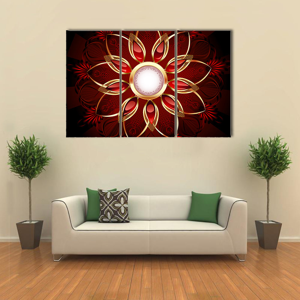 Modern Red and Gold Floral Mandala Canvas Wall Art