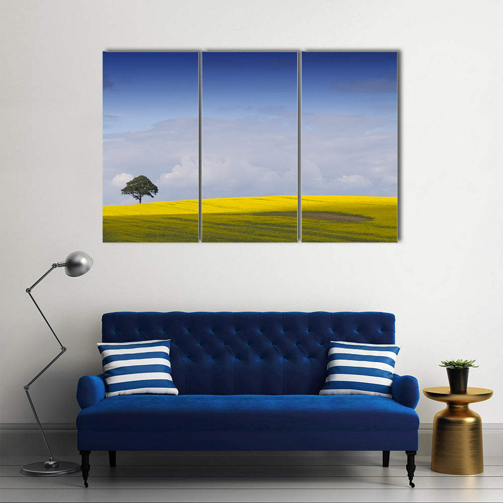 Yellow Rapeseed Field with Lone Tree Canvas Wall Art