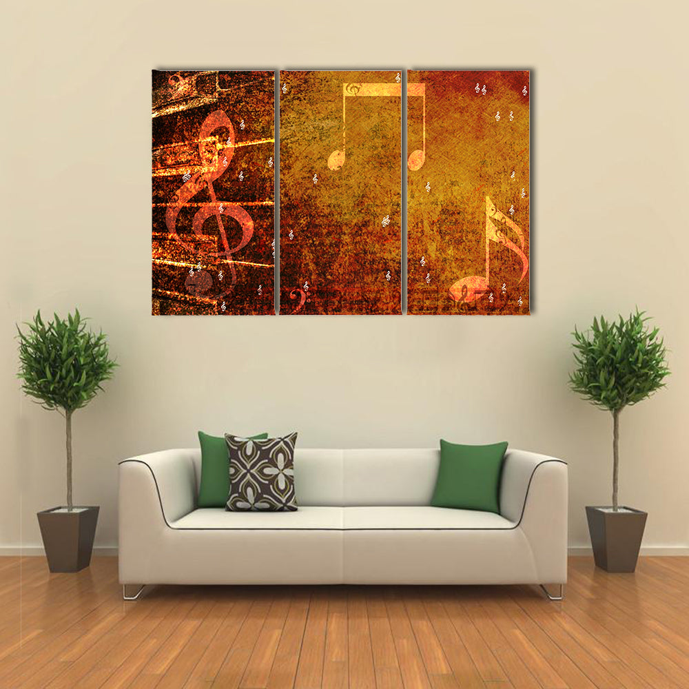 Grunge Music Notes with Golden-orange Glow Canvas Wall Art