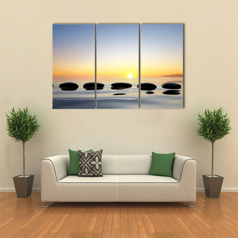 Zen Stones on Calm Lake Canvas Wall Art
