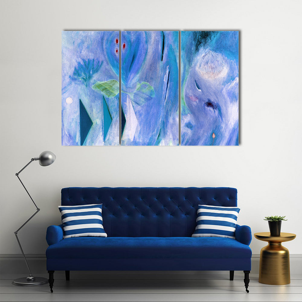 Dreamlike Blue Abstract with Stylized Face Canvas Wall Art