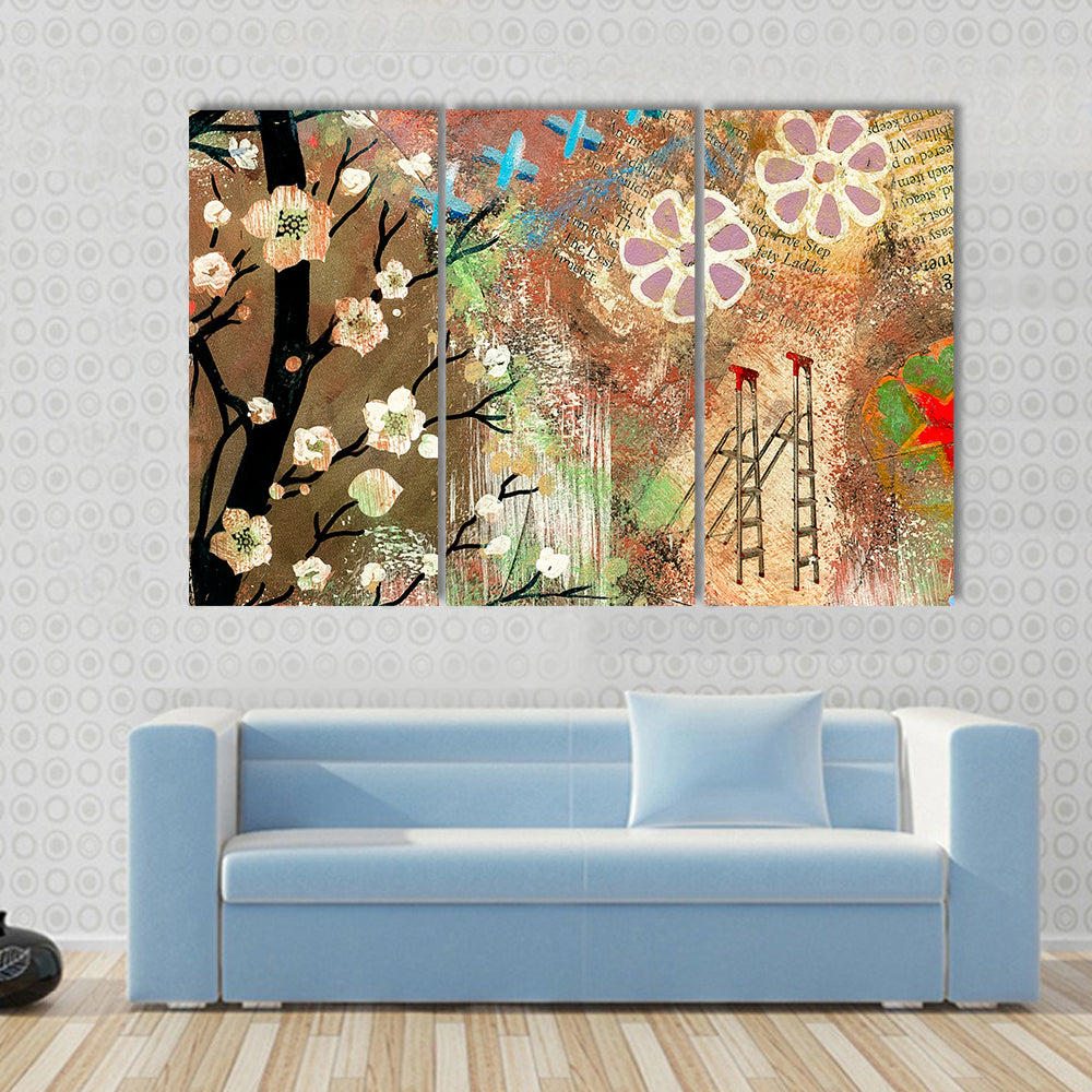 Vintage Cherry Blossom Collage Canvas Wall Art