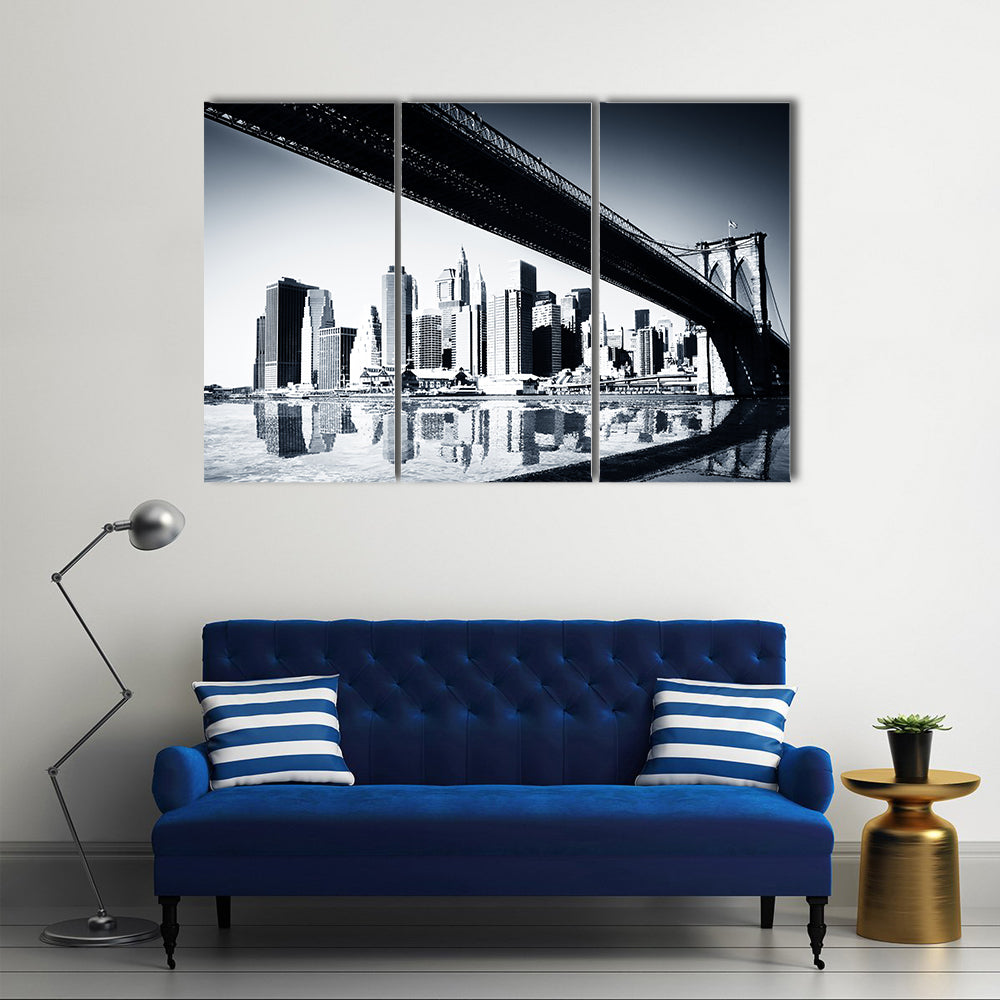 Manhattan Skyline Under Brooklyn Bridge Canvas Wall Art