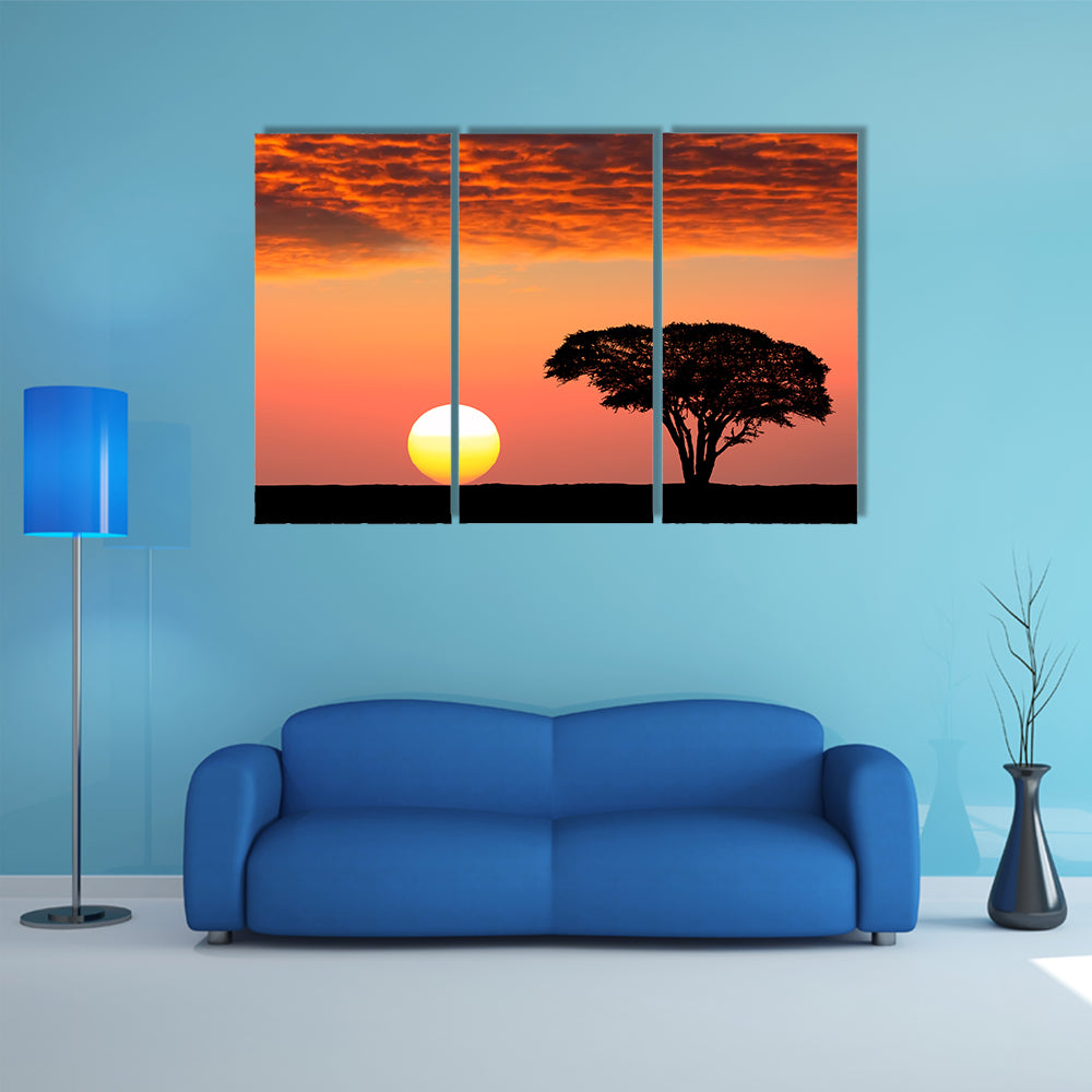 Sunset In The Serengeti Park In Tanzania Canvas Wall Art