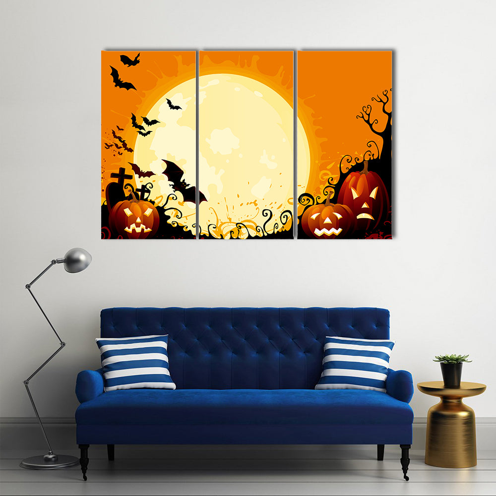 Jack-o'-lanterns Under Full Moon Canvas Wall Art