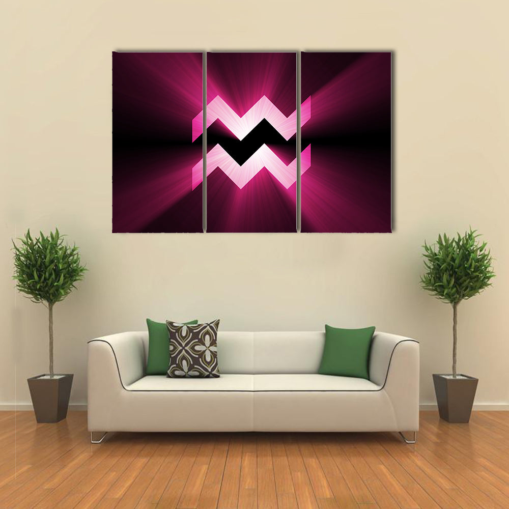Glowing Pink Aquarius Zodiac Symbol Canvas Wall Art