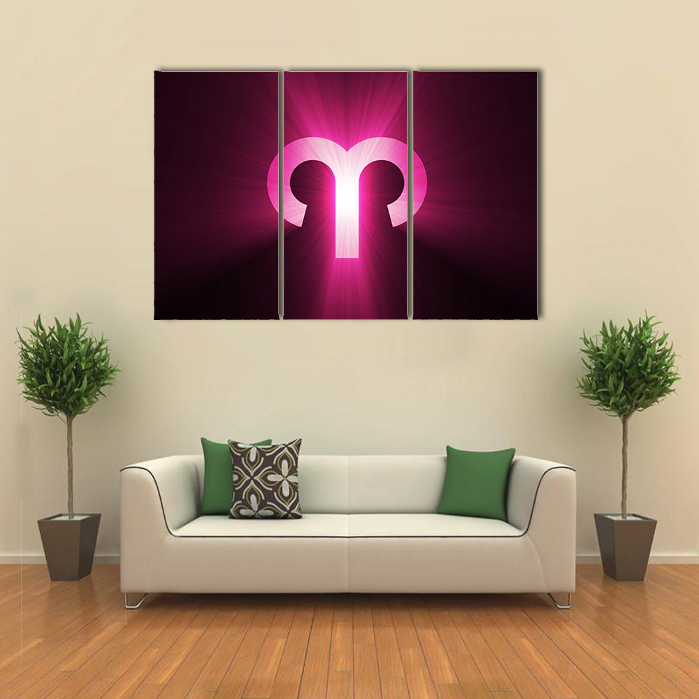 Aries Zodiac Symbol with Radiant Rays Canvas Wall Art