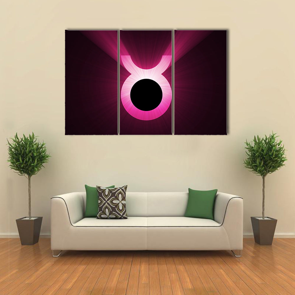 Glowing Pink Taurus Zodiac Symbol Canvas Wall Art
