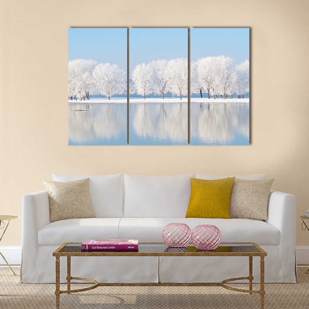 Winter Landscape Reflection In Lake Canvas Wall Art