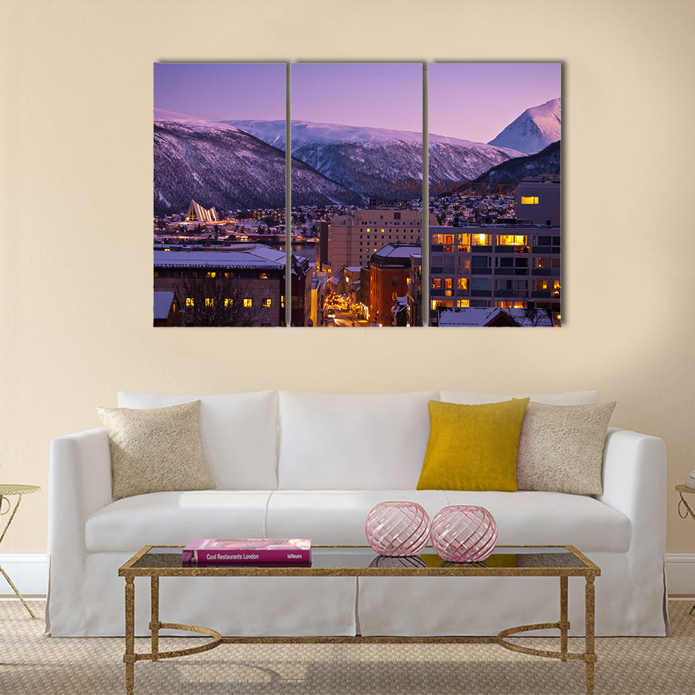 Tromso Cityscape At Dusk In Norway Canvas Wall Art