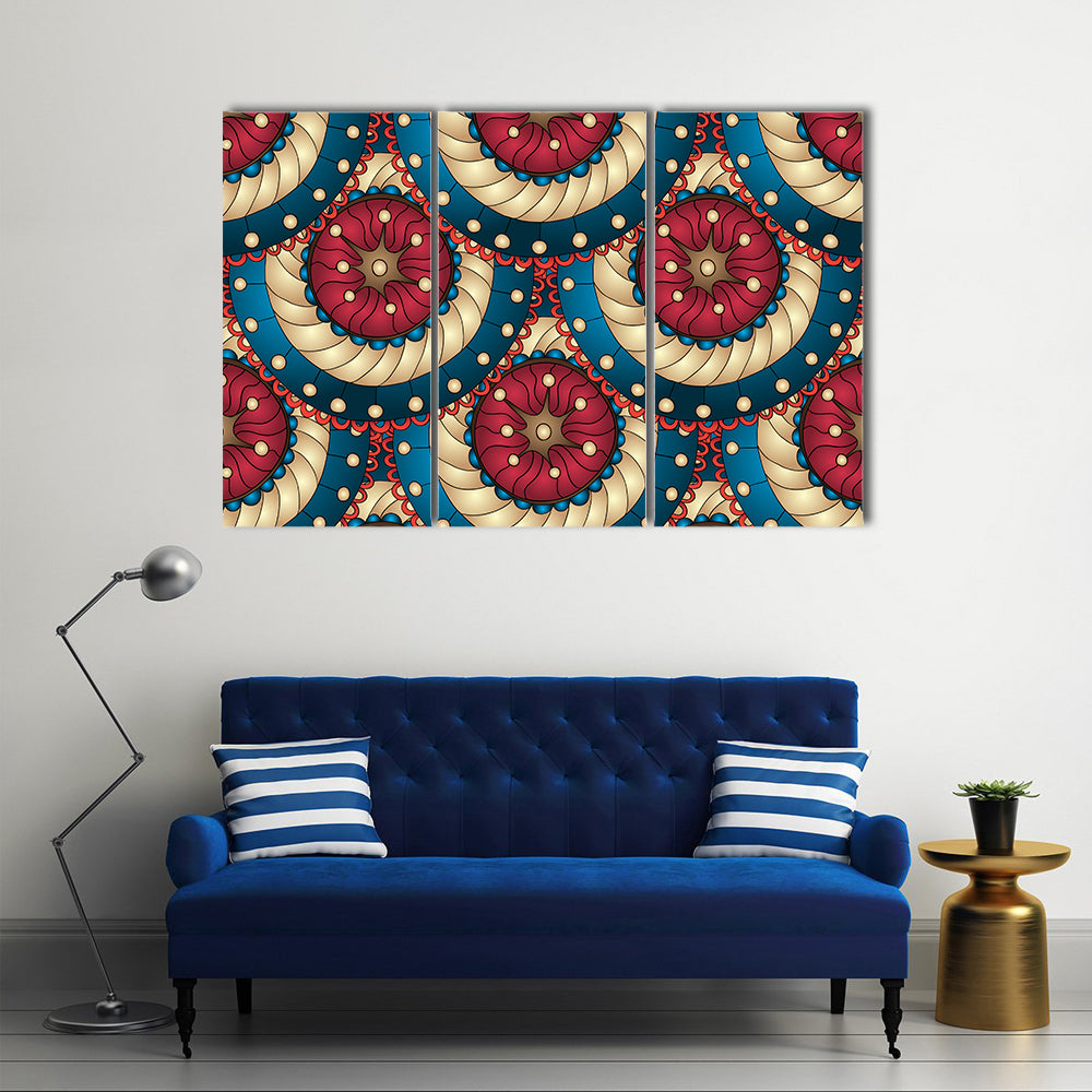 Blue and Gold Mandala Medallions Canvas Wall Art