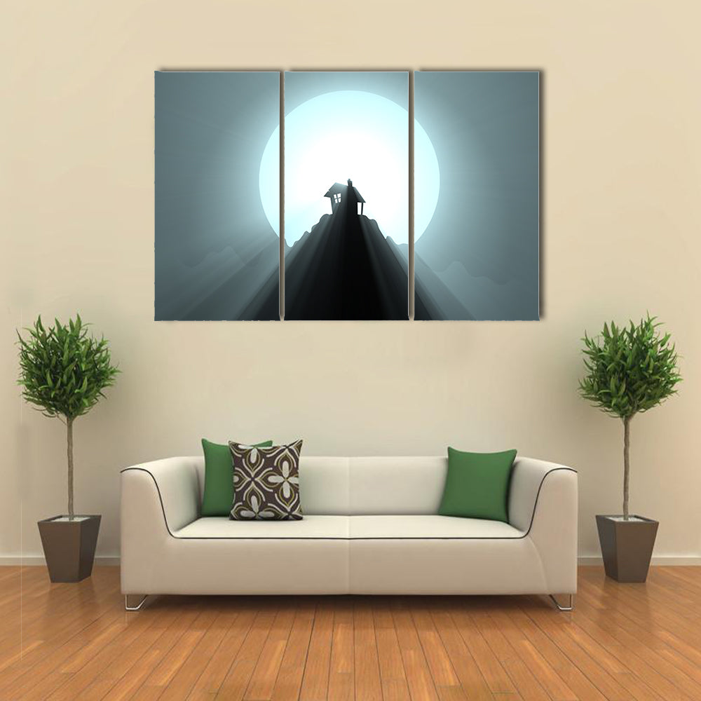 Halloween House Under Giant Moon Canvas Wall Art