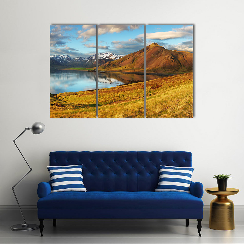 Iceland Mountains and Lake Reflection Canvas Wall Art