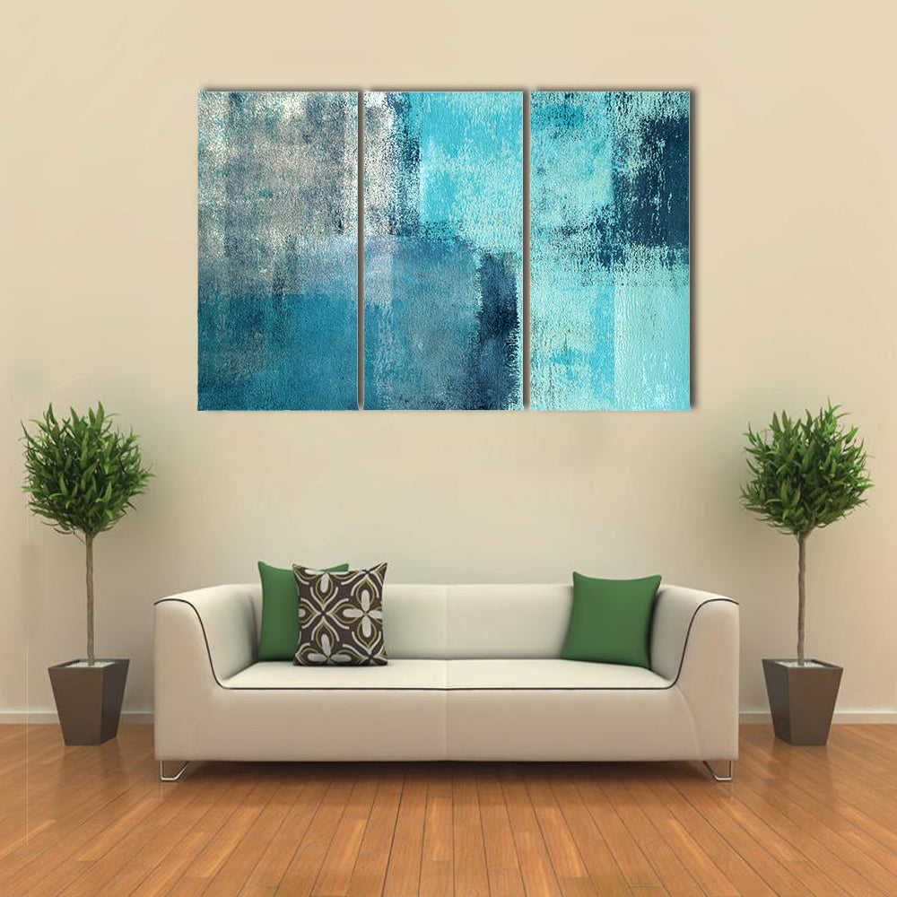 Layered Turquoise Abstract Rectangles Canvas Wall Art