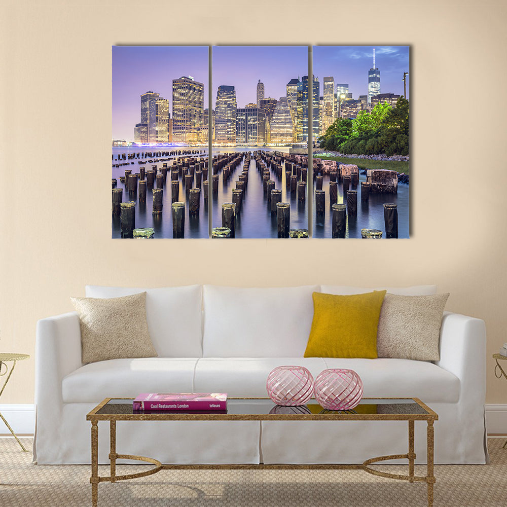 New York City Skyline At Night Canvas Wall Art