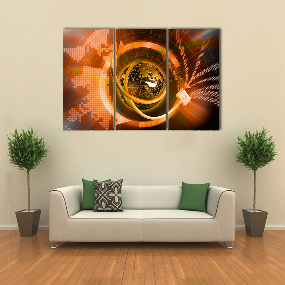 Wired Globe with Binary Code Canvas Wall Art