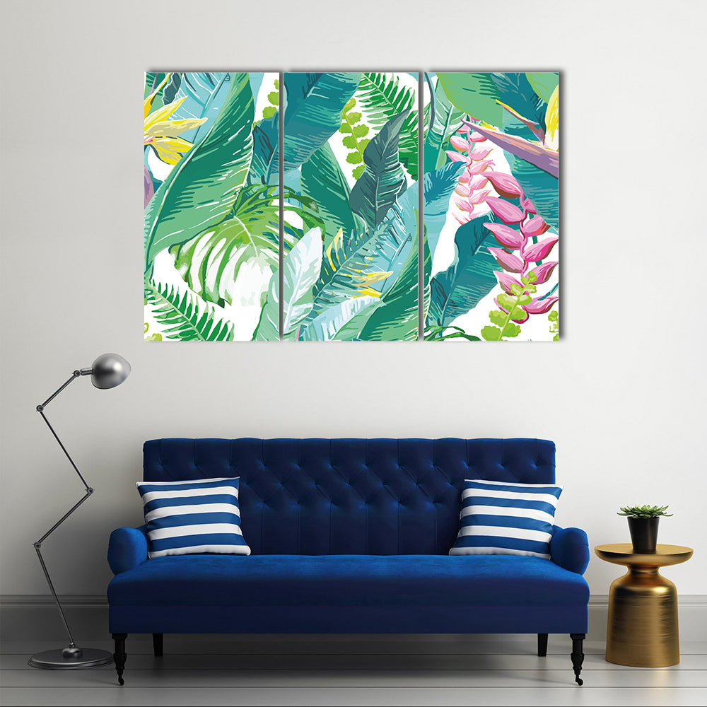 Exotic Tropical Leaves and Flowers Canvas Wall Art