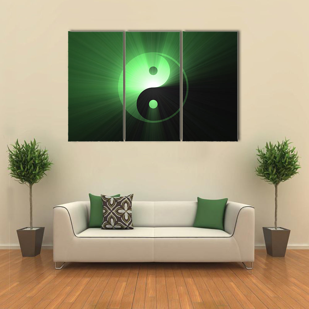 Glowing Green Yin Yang Canvas Wall Art