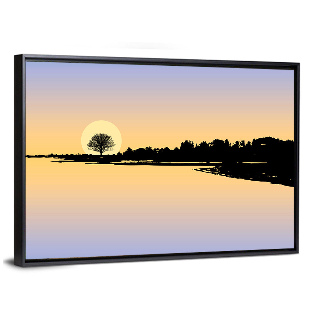 Sunset Over Lake Canvas Wall Art