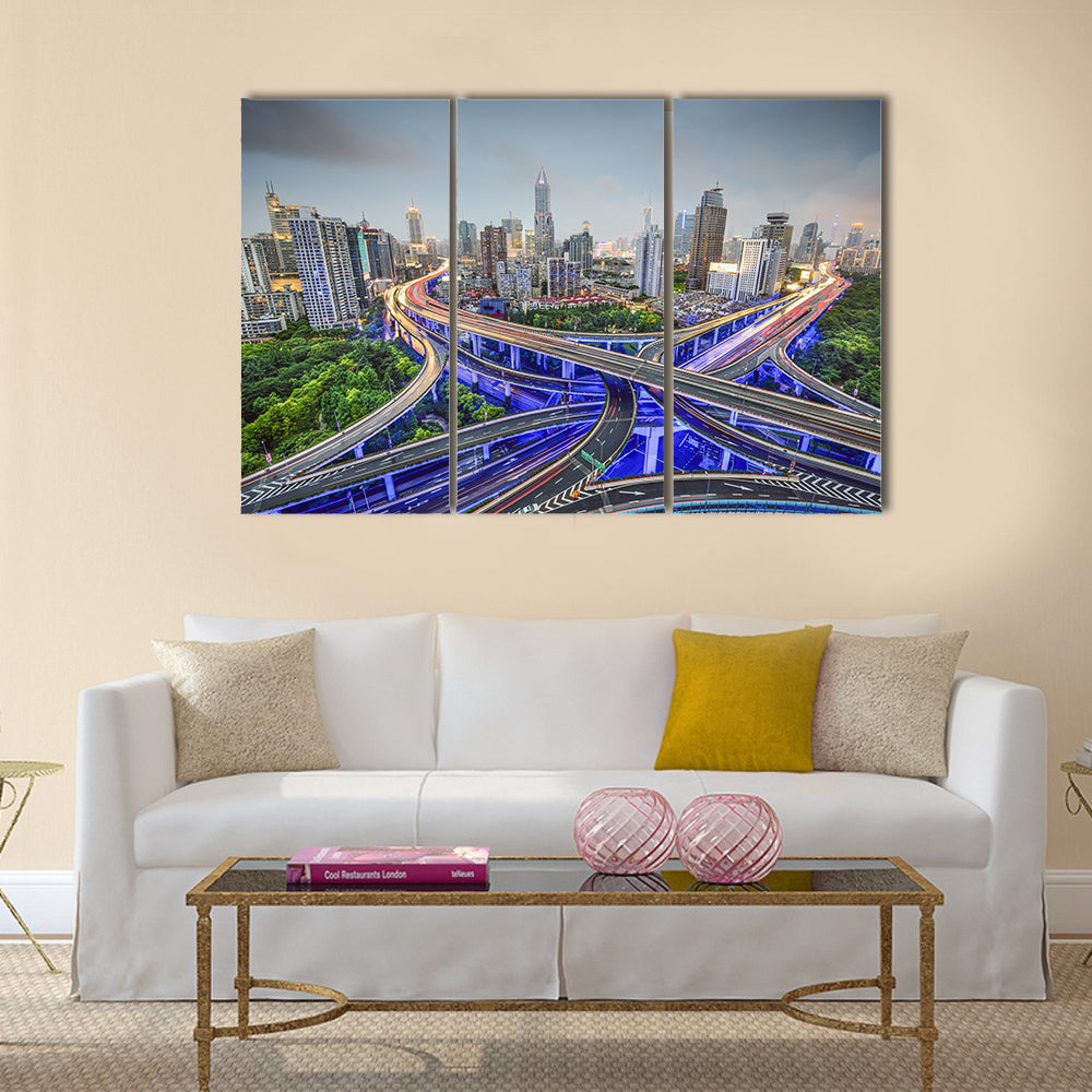 Shanghai Highway Junctions Canvas Wall Art