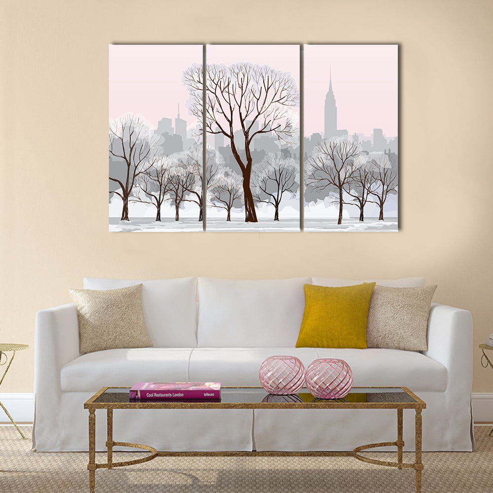 Snow Alley with Empire State Silhouette Canvas Wall Art