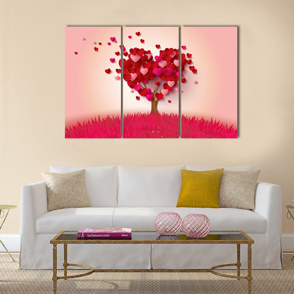 Love Tree With Heart Leaves Canvas Wall Art