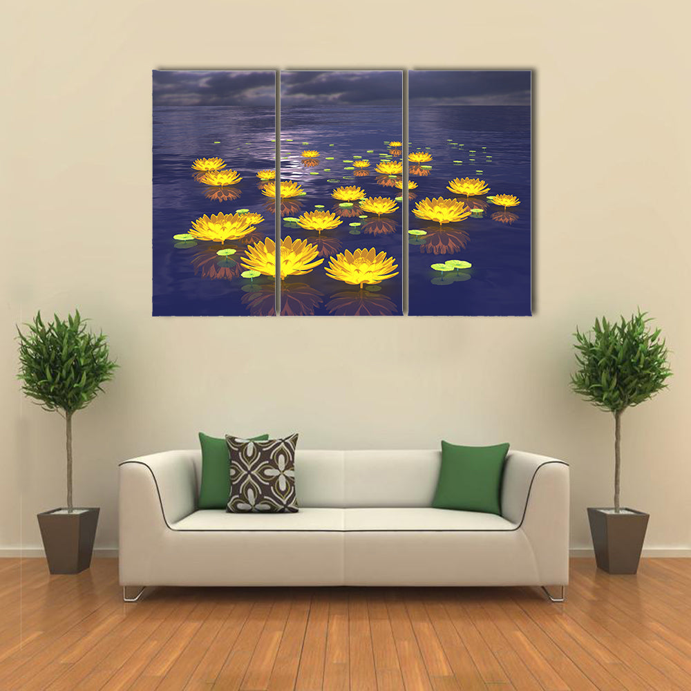 Yellow Water Lilies at Twilight Canvas Wall Art