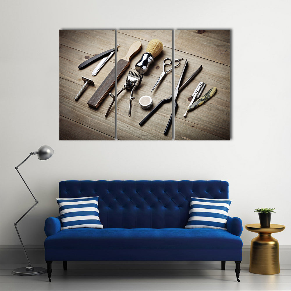 Vintage Barber Tools Flat Lay Canvas Wall Art