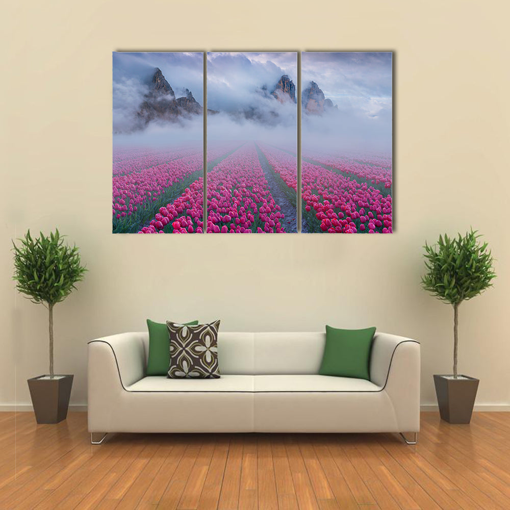 Fantastic Spring Landscape With Tulip Fields Canvas Wall Art