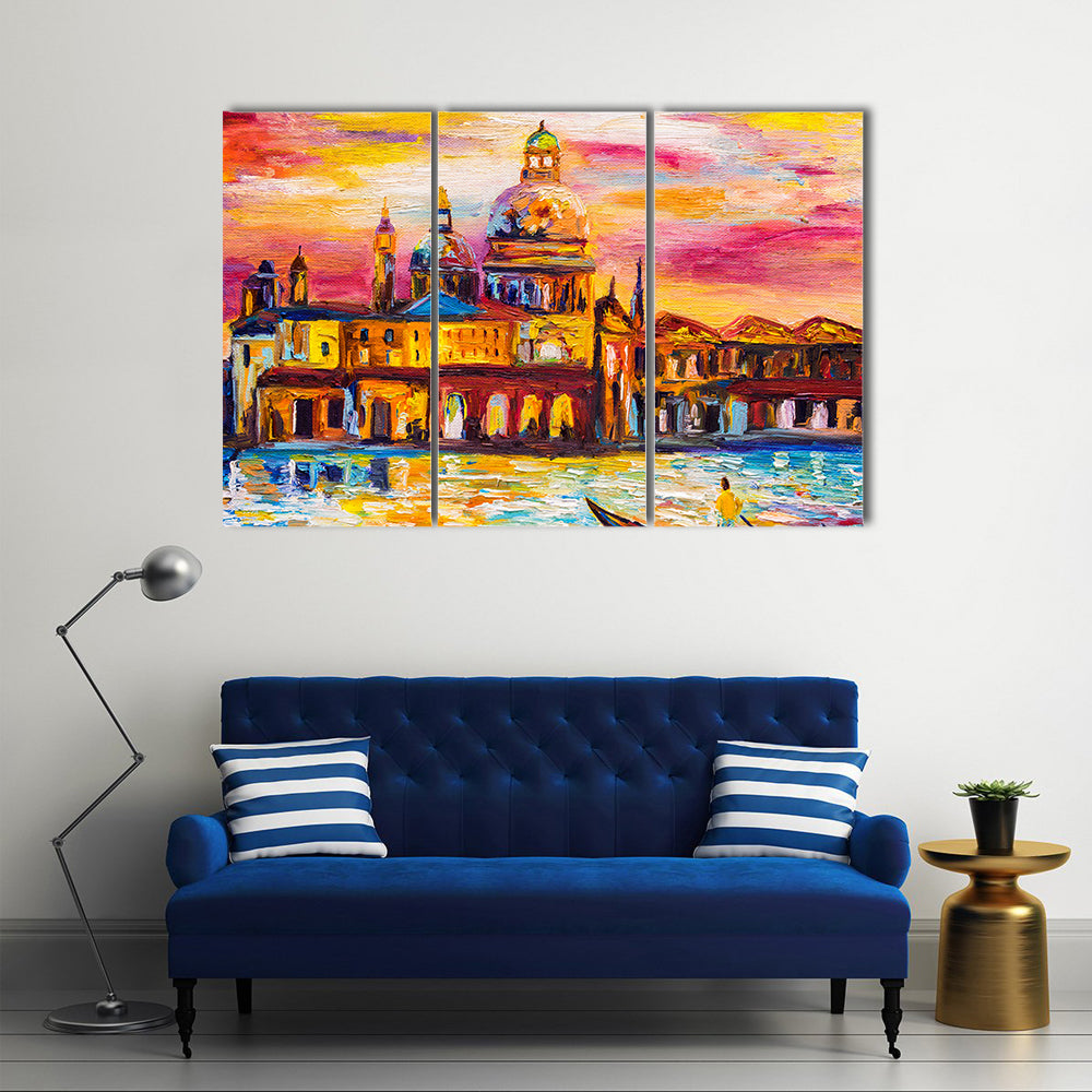 Venice Sunset Gondola Impression Canvas Wall Art