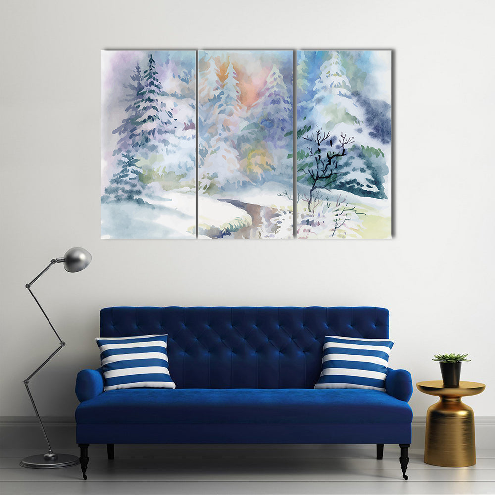 Watercolor Winter Landscape Canvas Wall Art