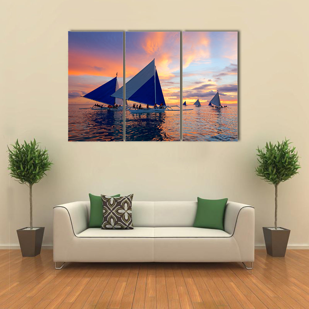 Sailboats at Boracay Sunset Canvas Wall Art