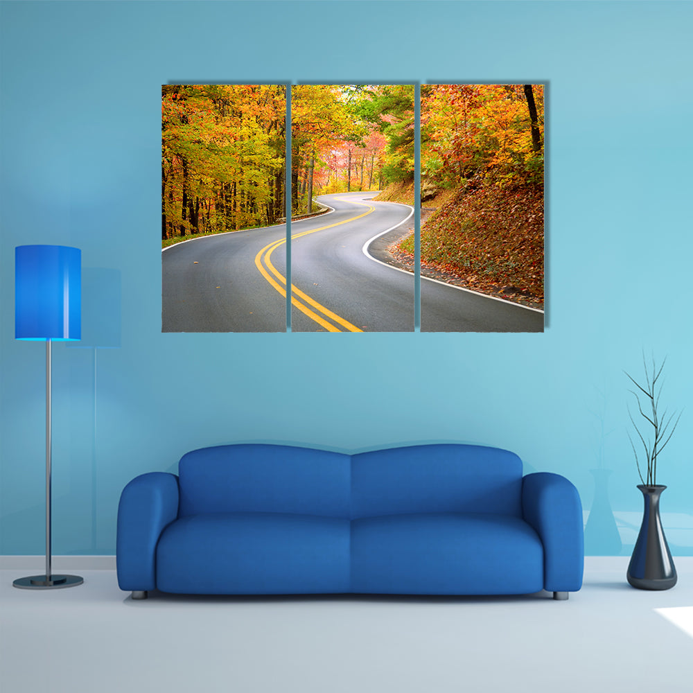 Winding Road Through Fall Forest In Appalachian Mountains Canvas Wall Art