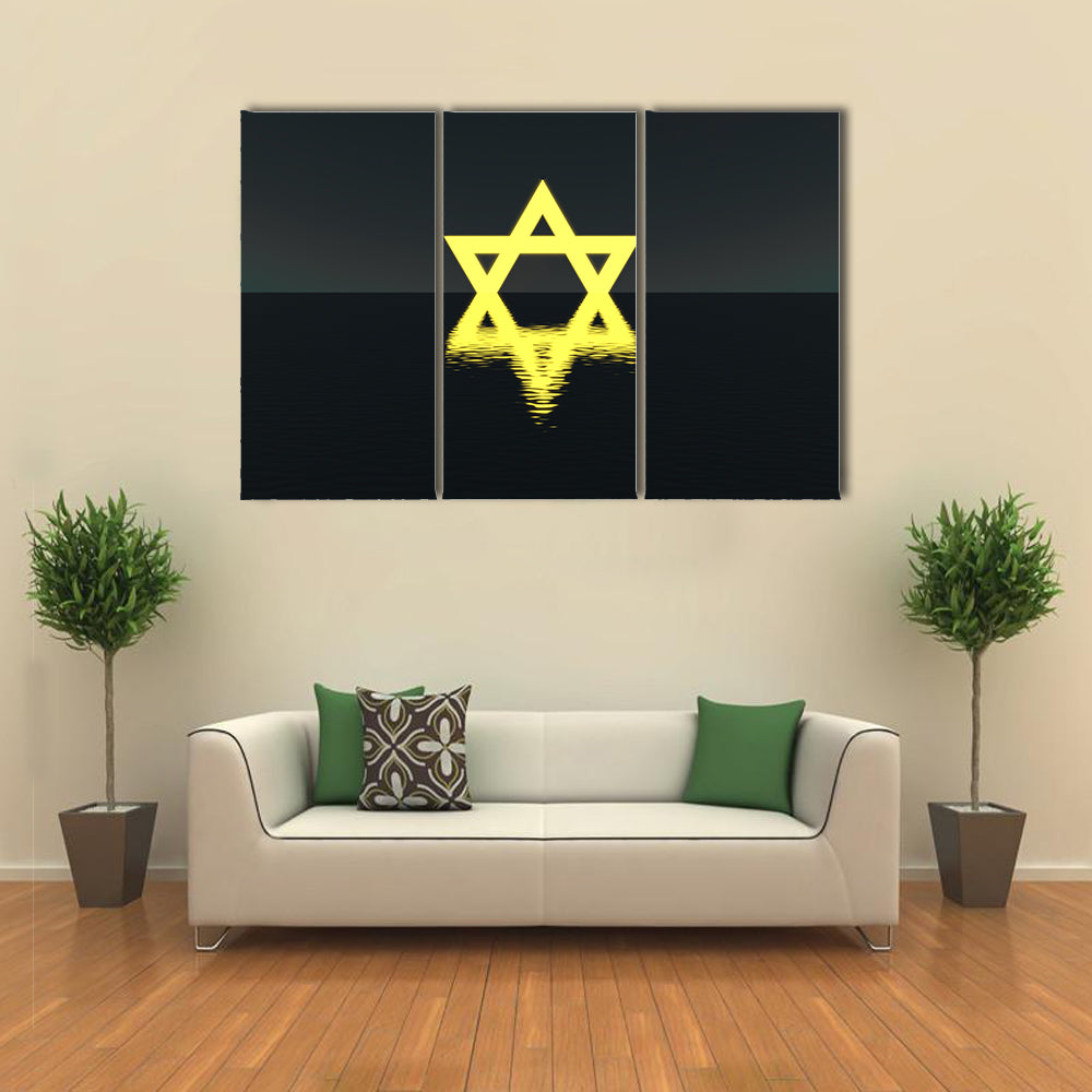 Glowing Yellow Star of David Over Water Canvas Wall Art