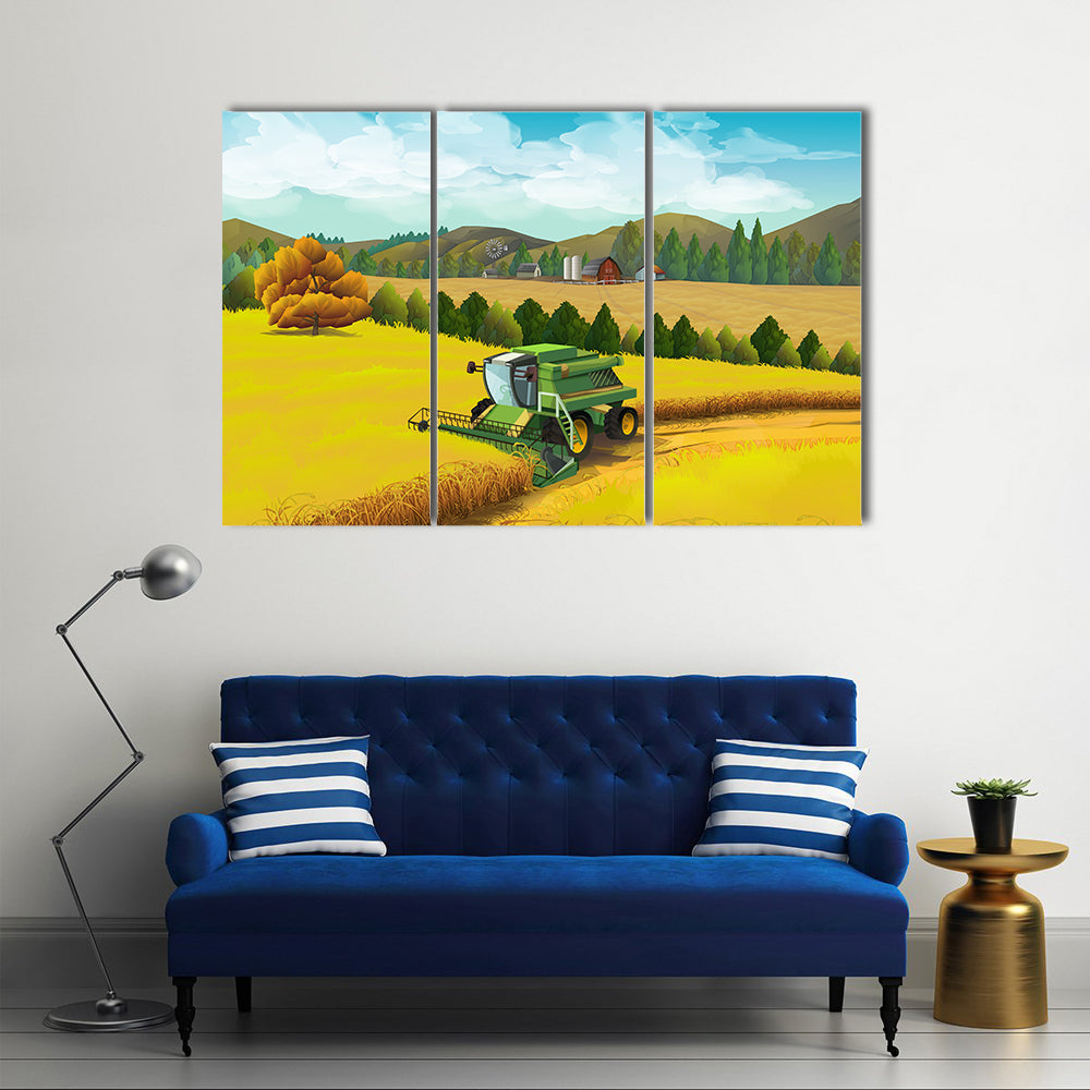 Combine Harvester in Golden Wheat Canvas Wall Art
