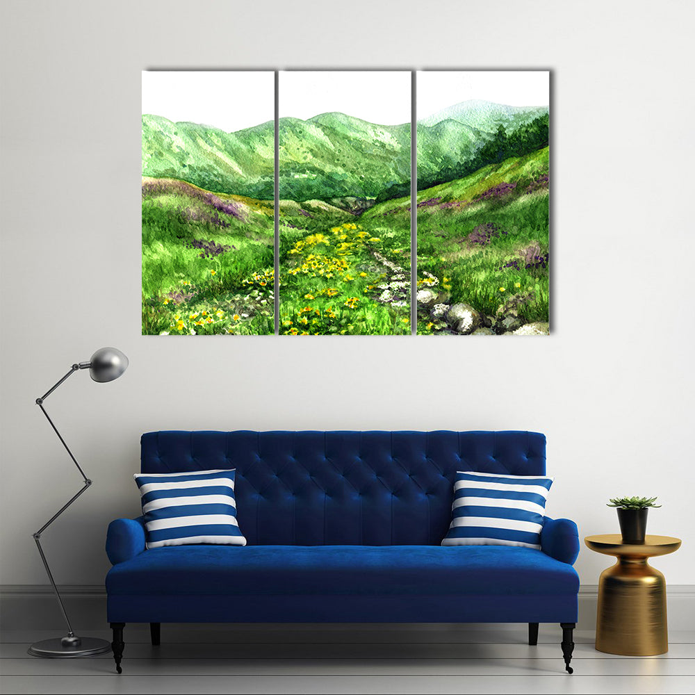 Summer View of Mountain Valley Canvas Wall Art