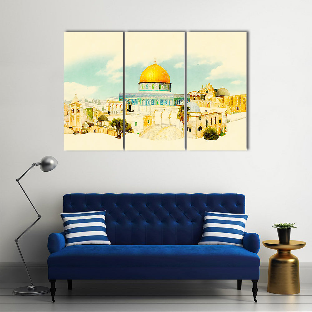 Jerusalem Old City Watercolor Illustration Canvas Wall Art