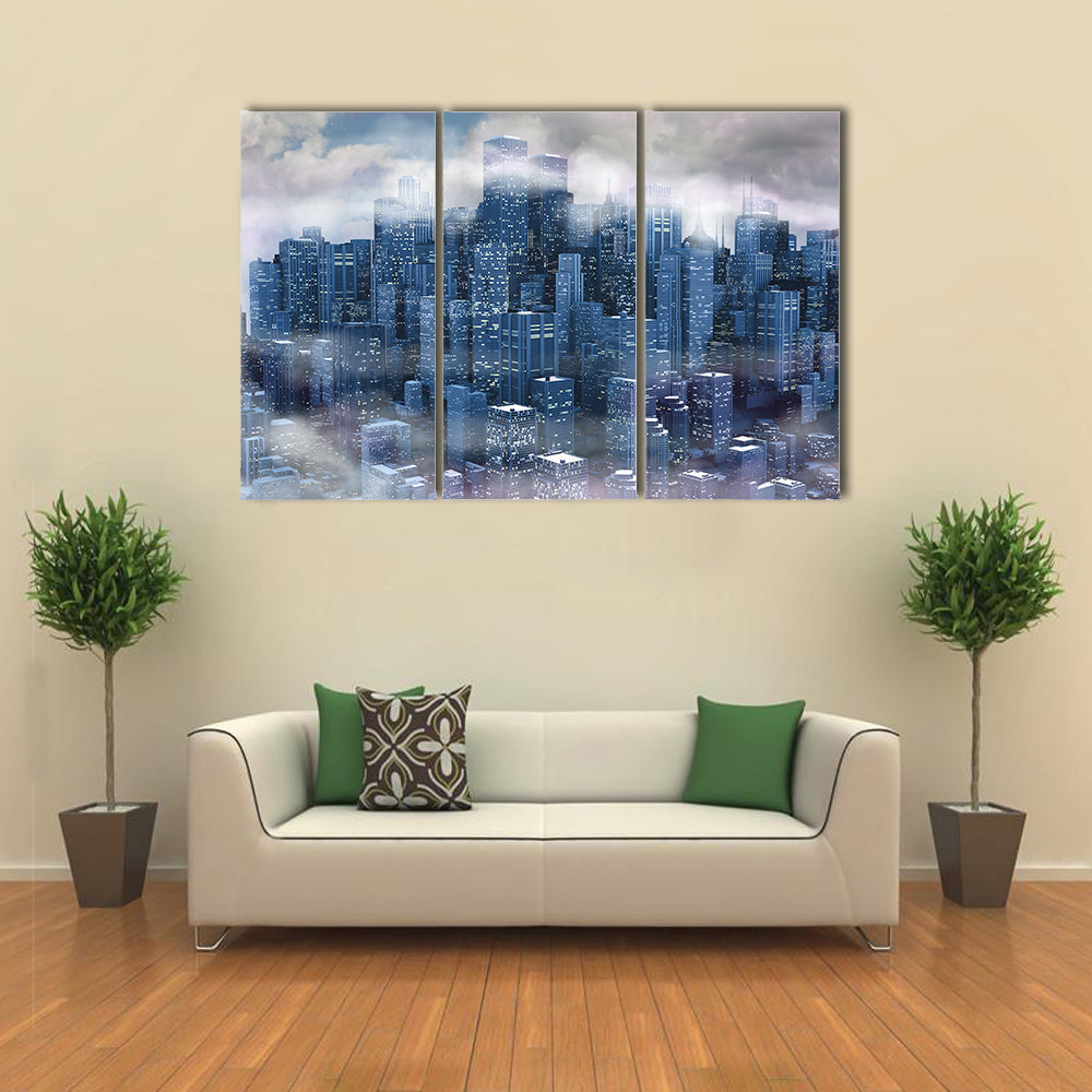 New York City Aerial Night Skyline Canvas Wall Art