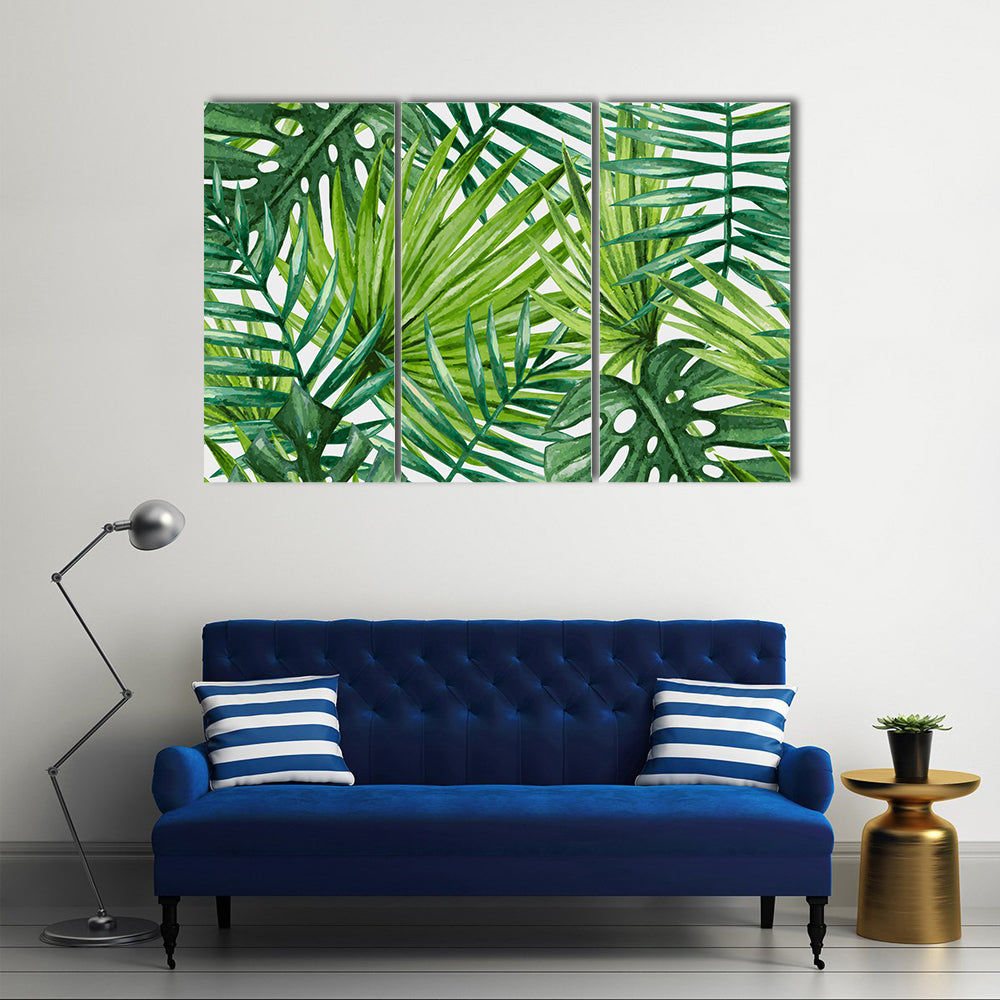 Tropical Monstera and Palm Leaves Canvas Wall Art
