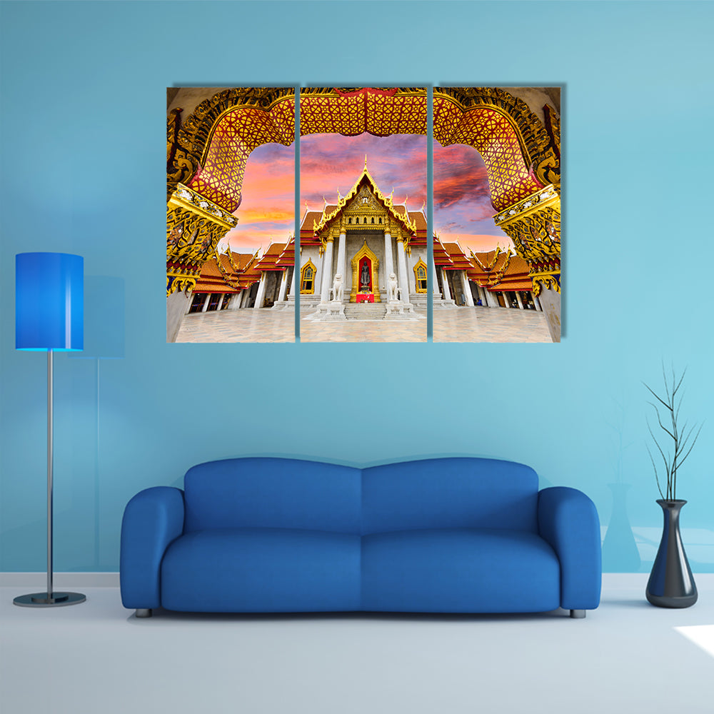 Marble Temple Of Bangkok In Thailand Canvas Wall Art
