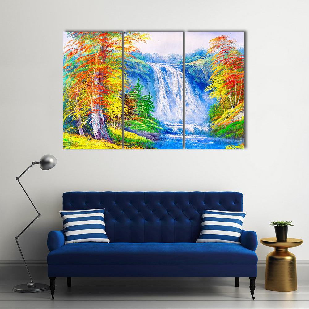 Autumn Waterfall with Colorful Foliage Canvas Wall Art
