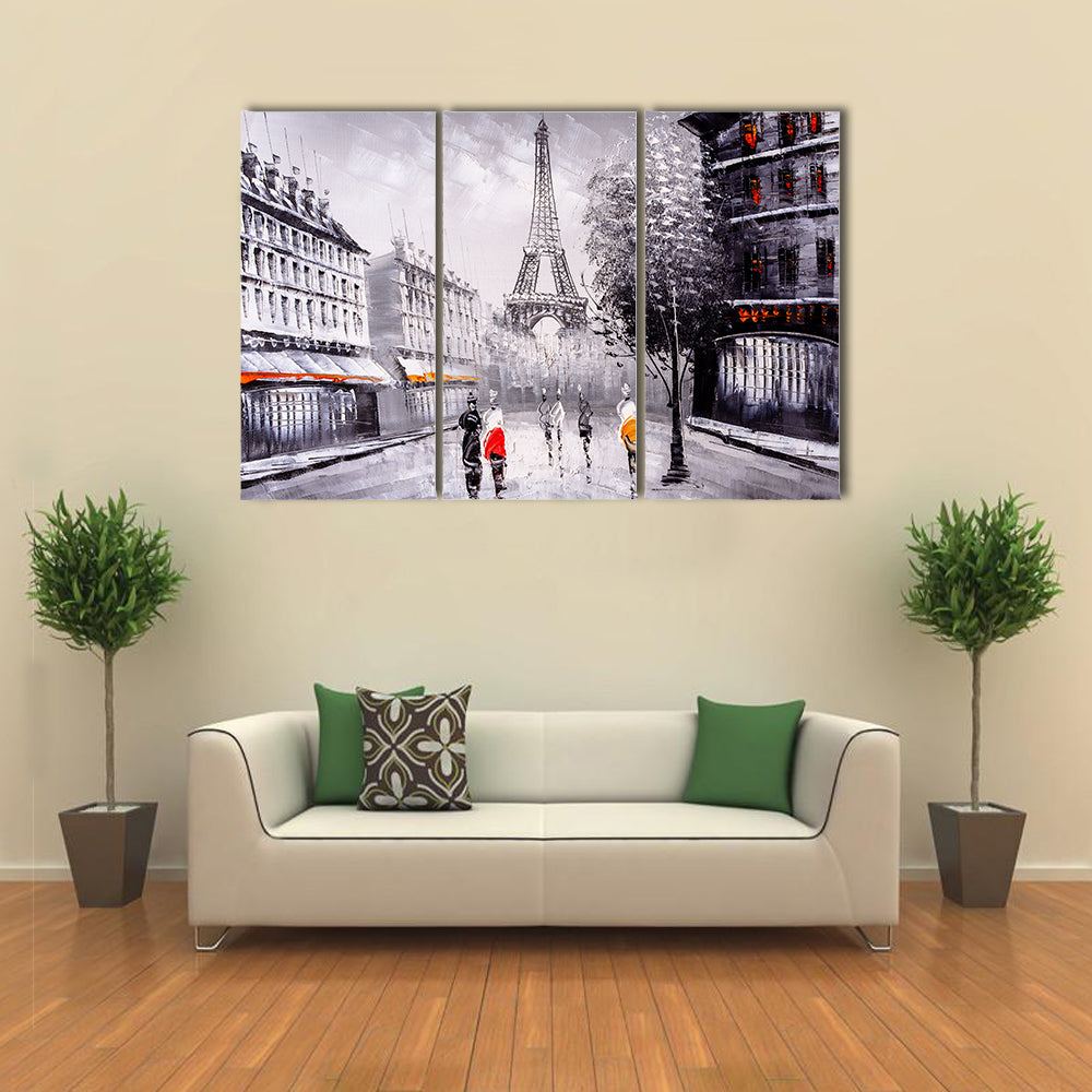 Paris Street Leading to the Eiffel Tower Canvas Wall Art