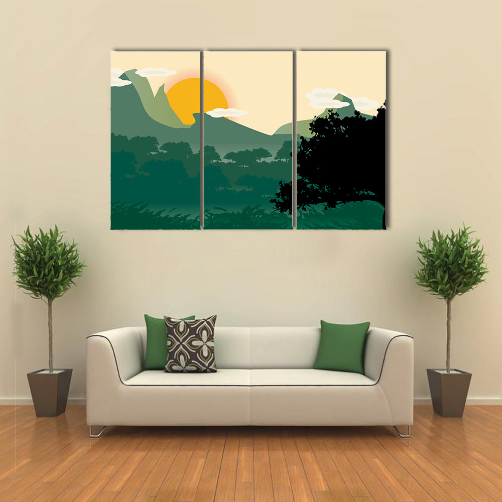 Mountain Sunset Silhouette Canvas Wall Art