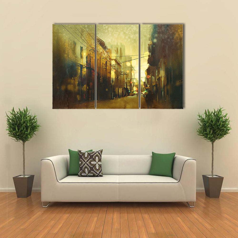 Urban Street at Golden Dusk Canvas Wall Art