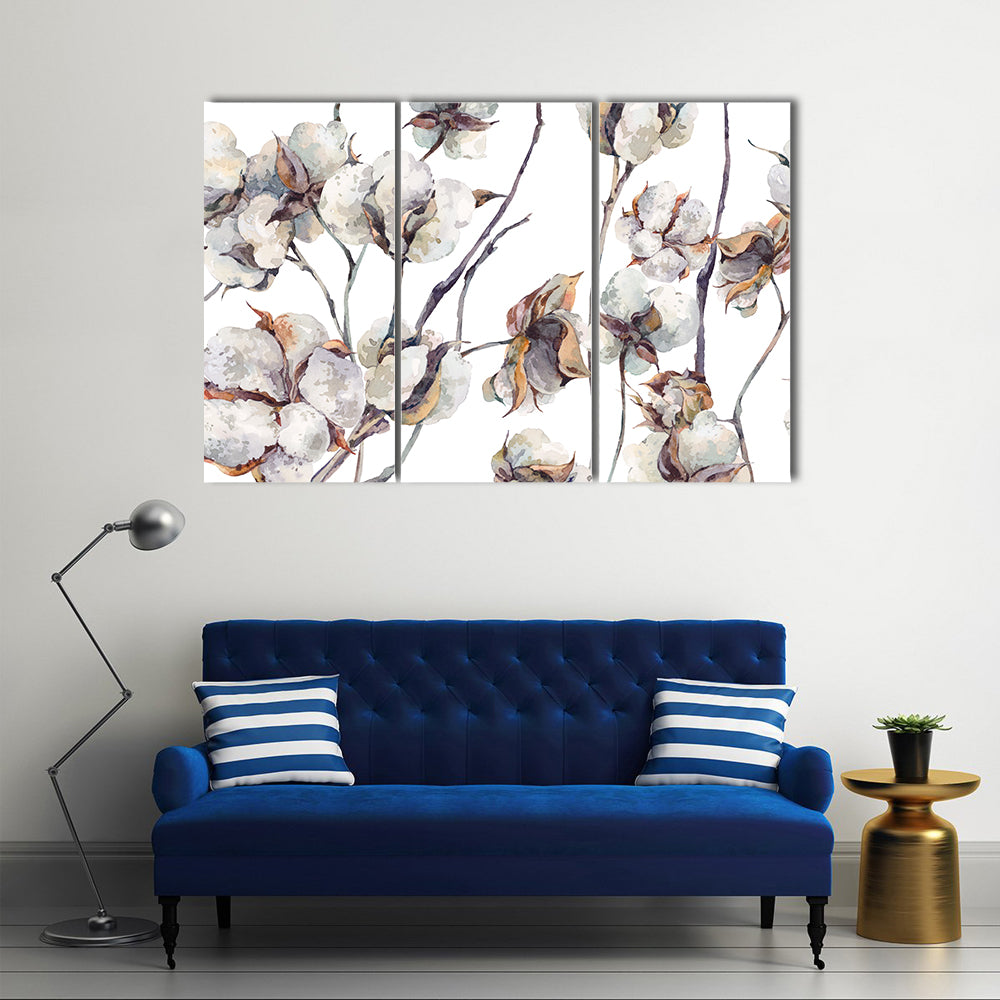 Cotton Bolls Watercolor Pattern Canvas Wall Art