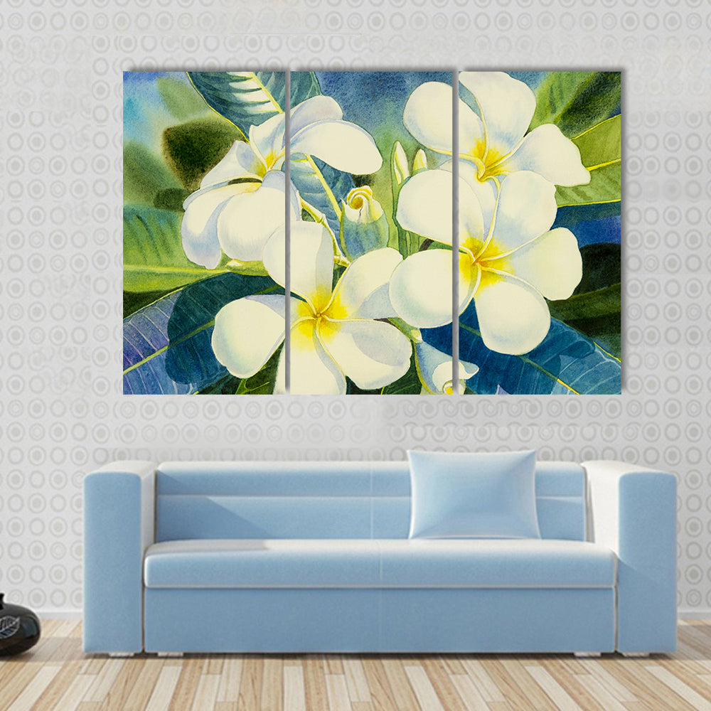 Realistic White Plumeria Close-up Canvas Wall Art
