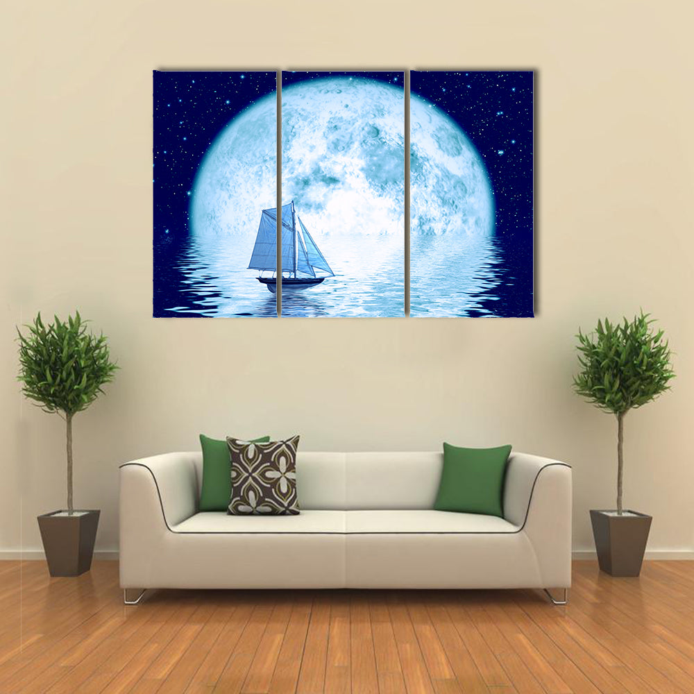 Sailing Ship Under Full Moon Canvas Wall Art