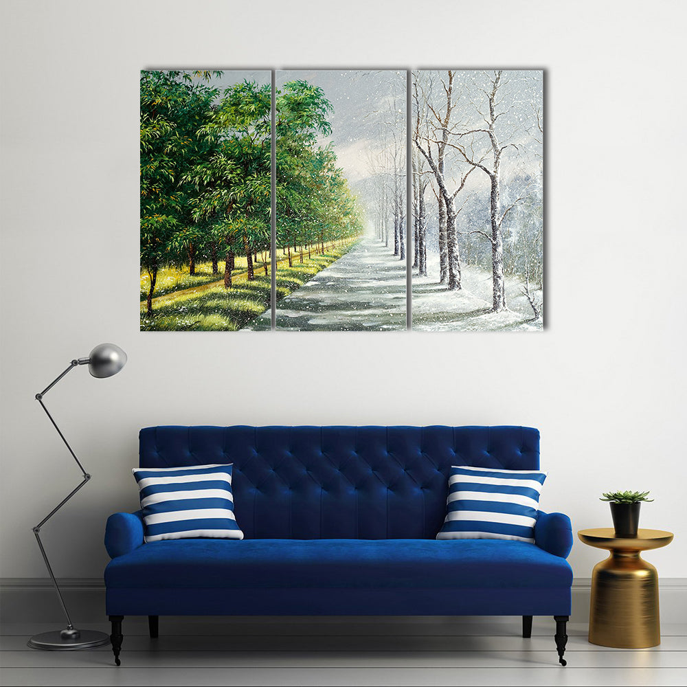 Summer to Winter Forest Path Canvas Wall Art